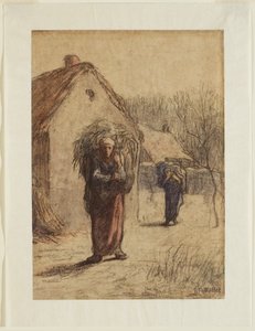 Frauen tragen getrocknetes Gras am Dorfeingang von Jean Francois Millet